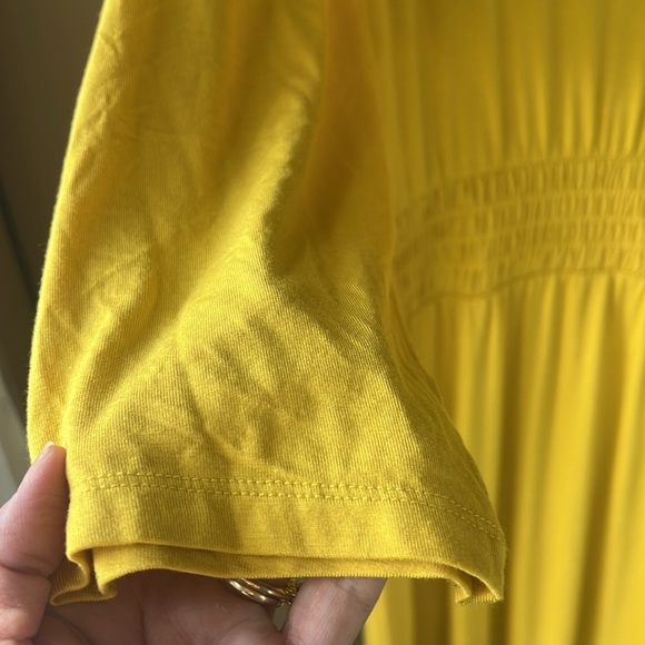 Jason Wu 1X Mustard Yellow Smock Stretch Jersey Knit Midi Maxi Dress 3/4 Sleeve - Picture 5 of 10
